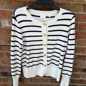 White and navy blue stripe sweater